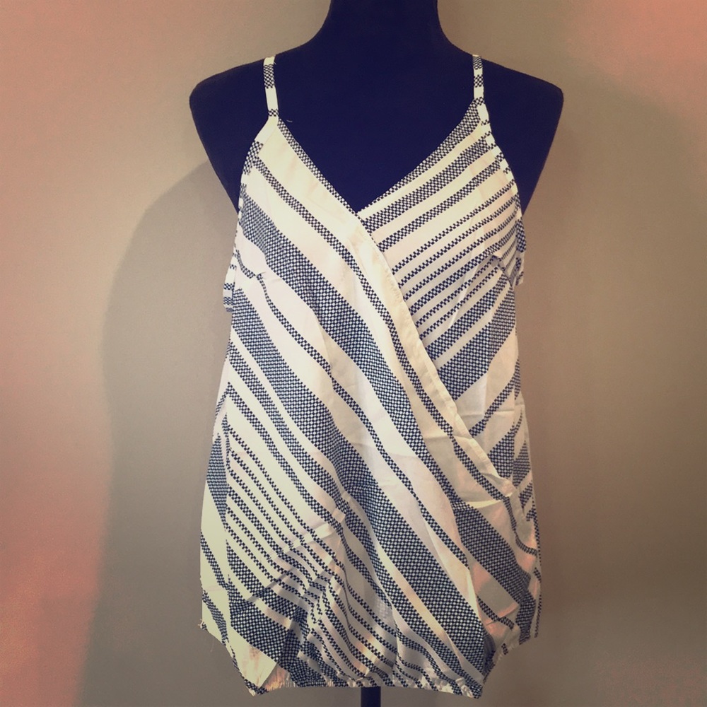 Cute faux criss-cross top, navy/white. Never worn
